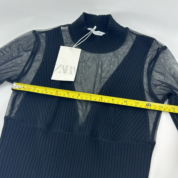 ZARA Women’s Black Mini Body Con with Mesh Sleeves Size M NWT - Picture 11 of 16